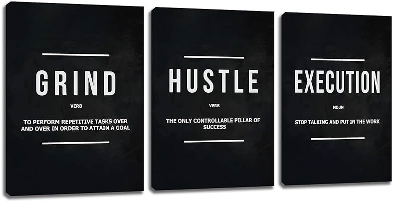 Motivational Office Wall Decor Inspirational Success Canvas Wall Art Hustle Posters Prints Entrepreneur Quote Wall Picture Paintings 3 Pieces Artwork Home Bedroom Framed Easy to Hang(36”Wx16”H) - Product Image