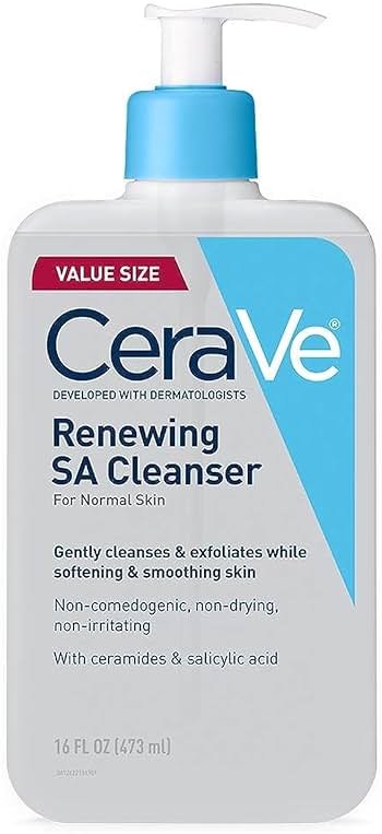 CeraVe Renewing Salicylic Acid Cleanser, Formulated With Hyaluronic Acid, Niacinamide, & Ceramides, Gentle BHA Exfoliating Face Wash Smoothes & Softens Skin, Non Comedogenic & Fragrance Free, 16 Ounce - Product Image