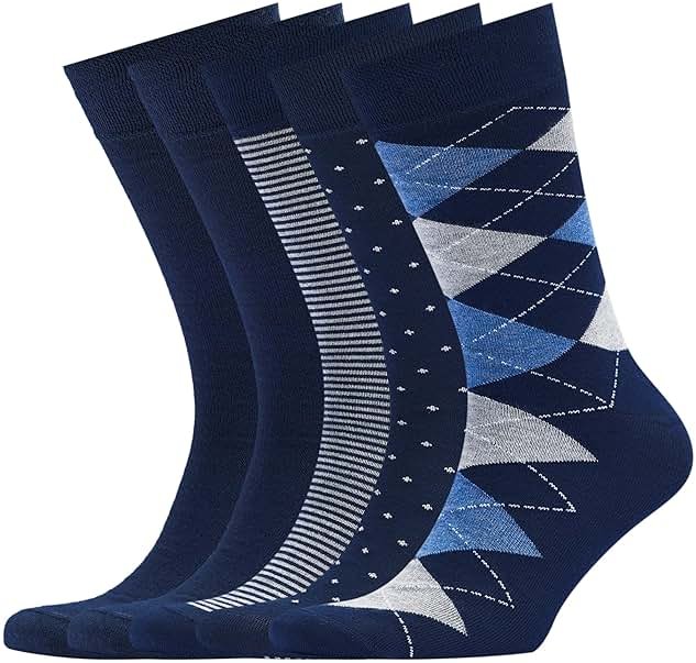 VRD Men's Dress Socks Bamboo Rayon, 5-Pack Crew Socks, Multiple Colors and Designs, Shoe Size 8-13, Gift Box - Product Image