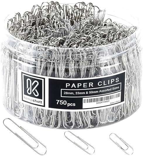 Kempshott 750 Paper Clips Assorted Sizes Small, Medium and Large Paper Clips for Paperwork Ideal for Home, School and Office Use (Assorted, Silver) - Product Image