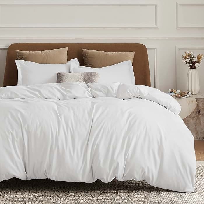 Bedsure White Duvet Cover Queen Size - Soft Double Brushed Bedding Set for Kids & Adults, Zipper Closure, 3 Pieces, Includes 1 Duvet Cover (90"x90") & 2 Pillow Shams, NO Comforter - Product Image