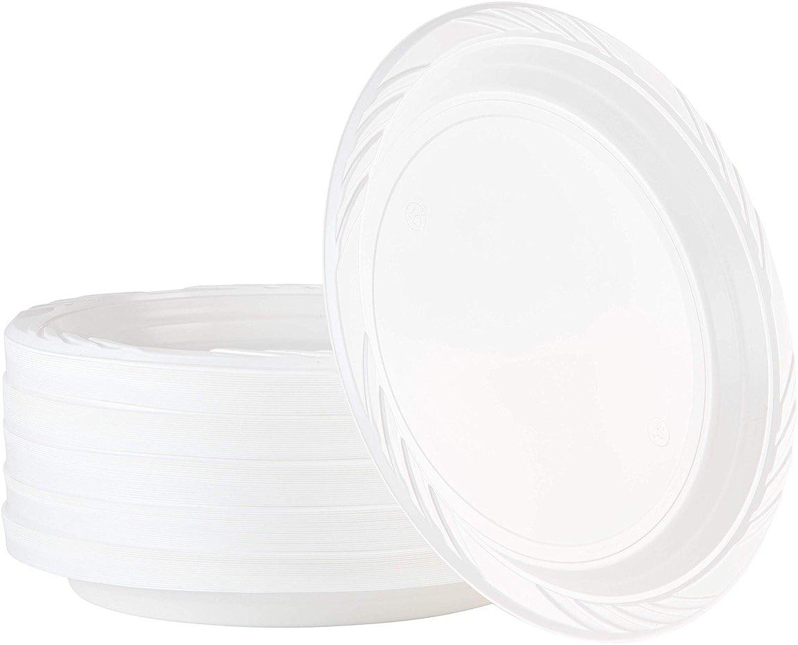 100 Count Disposable 10 Inch White Plastic Dinner Plates Extra Large - Product Image