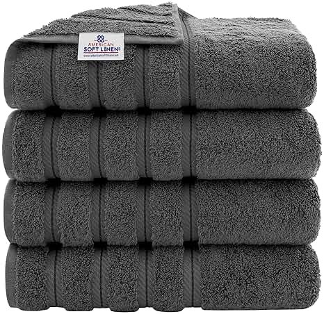 American Soft Linen Luxury 4 Piece Bath Towel Set, 600 GSM 100% Cotton Turkish Bath Towels for Bathroom, 27x54 in Large Bathroom Shower Towels, Dark Gray - Product Image