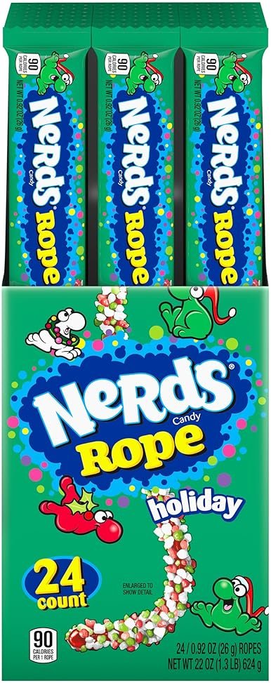 Nerds Holiday Ropes, Individually Wrapped Holiday Candy for Stocking Stuffers, Christmas Candy, 0.92 Oz, Pack of 24 - Product Image