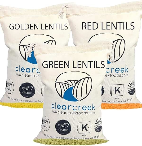 Red Lentils | Green Lentils | Golden Lentils | 12 LBS Total | Non-GMO | 100% Non Irradiated | Kosher | USA Grown | Vegan - Product Image