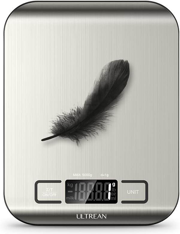 Ultrean Food Scale, Digital Kitchen Scale with LCD Display, Weight Grams and Ounces for Baking Cooking and Meal Prep, 6 Units with Tare Function, 304 Stainless Steel, 11lb (Batteries Included) - Product Image