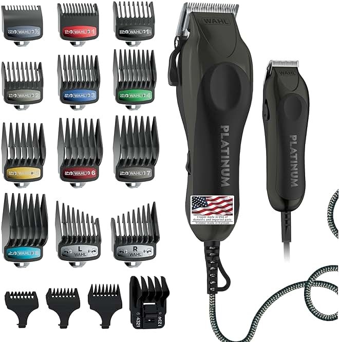 Wahl USA Pro Series Platinum Corded Clipper & Corded Trimmer for Home Haircutting with Color Coded Guide Combs – Model 79804-100 - Product Image