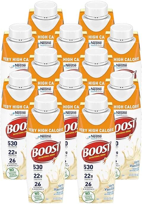 Boost Very High Calorie Nutritional Drink, High Protein Nutrition Shake, Ready to Drink Nutrition Beverage, Balanced Nutritional Drink, Meal Replacement Shake, Very Vanilla, 8 Fluid Ounce (Pack of 12) - Product Image