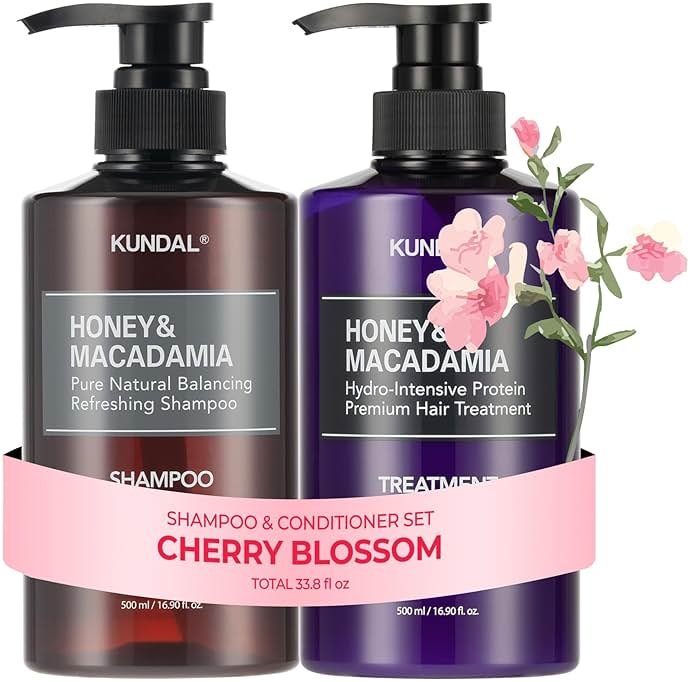 KUNDAL Korean Shampoo and Conditioner Set [Cherry Blossom] Salon-quality, Long Lasting Scent, Moisturizing, Sulfate-Free, Argan & Macadamia Oil, Korean Hair care,16.9 fl oz each - Product Image