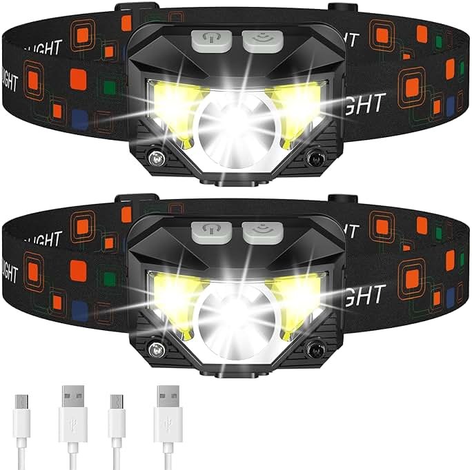 LHKNL Headlamp Flashlight, Lumen Ultra-Light Bright LED Rechargeable Headlight with White Red Light, 2-Pack Waterproof Motion Sensor Head Lamp,8 Modes for Outdoor Camping Running Hiking Fishing - Product Image