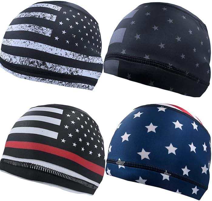 Geyoga 4 Pcs Cooling Skull Cap Patriotic American Helmet Liner Sweat Wicking 250th Anniversary Birthday Beanie Head Wrap - Product Image