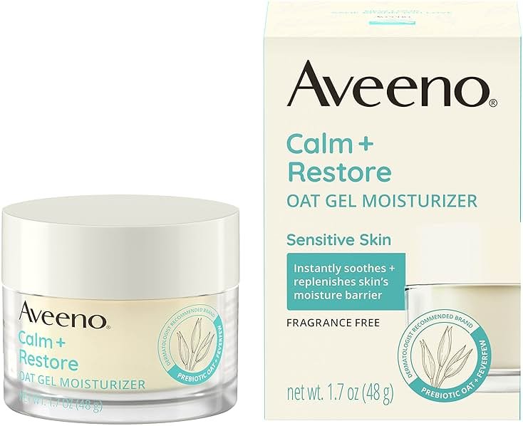 Aveeno Calm + Restore Oat Gel Face Moisturizer for Sensitive Skin, Fast-Absorbing & Lightweight Gel Moisturizer & Face Cream with Prebiotic Oat & Feverfew, Fragrance-Free & Hypoallergenic, 1.7 Fl Oz - Product Image