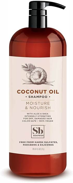 Soapbox Coconut & Shea Shampoo, Leaves Hair Feeling Soft, Shiny & Hydrated - Clean Ingredients Free of Harsh Chemicals, Sulfates, Parabens & Silicones - Hydrating Shampoo for Dry Hair - 33.8 oz Liter - Product Image