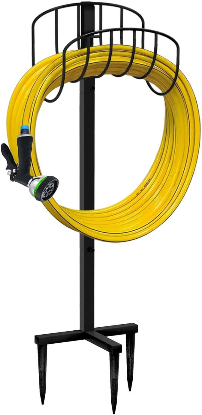 Artigarden Freestanding Garden Hose Holder Hanger, Outdoor Heavy Duty Metal Water Hose Storage Holders Stand Organizer Rack Detachable Stake, Holds 150 Ft of Hoses for Outside Lawn Yard, Black - Product Image