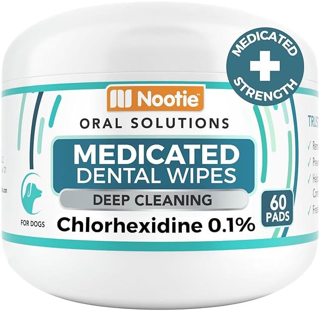 Nootie Medicated Dental Wipes for Dogs, Cleans Teeth and Freshens Breath for Dogs - Prevents Plaque and Tartar Dog Oral Care, 60 Count - Product Image