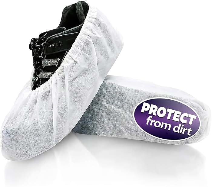 100 Pcs White Shoe Covers Disposable, 50 Pairs Non-Woven for Indoors | Disposable Shoe Covers for Indoors, Stretch Fit Up to 15.7 In, Breathable and Single Use, for Home Use, Cleaning and Tours - Product Image
