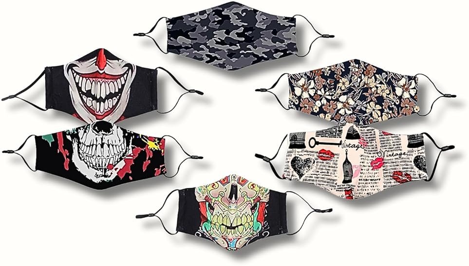 KaWaii 3D Face Cloth Mask Soft & Breathable Face Covering Adjustable & Reusable For Men Women Children Senior Unisex Family 6-Pack - Product Image