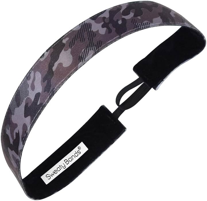 Sweaty Bands Womens Girls Headband - Non-Slip Velvet-Lined Workout Hairband - Booty Camp Camo Black Gray 1-Inch - Product Image