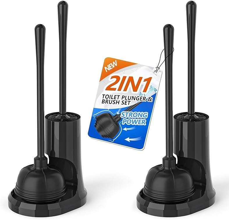 uptronic Toilet Plunger and Brush,2 Pack Bowl Brush and Heavy Duty Toilet Plunger Set with Holder, 2-in-1 Bathroom Cleaning Combo with Modern Caddy Stand for 5.7-inch Toilet Drain Bathroom Cleaning - Product Image