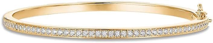 PAVOI 14K Gold Plated Cubic Zirconia Bangle Tennis Bracelets for Women | Classic Love Cuff Bangle Bracelets - Product Image