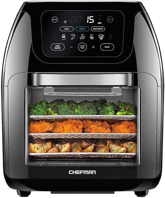 CHEFMAN Multifunctional Digital Air Fryer+ Rotisserie, Dehydrator, Convection Oven, 17 Touch Screen Presets Fry, Roast, Dehydrate, Bake, XL 10L Family Size, Auto Shutoff, Large Easy-View Window, Black - Product Image
