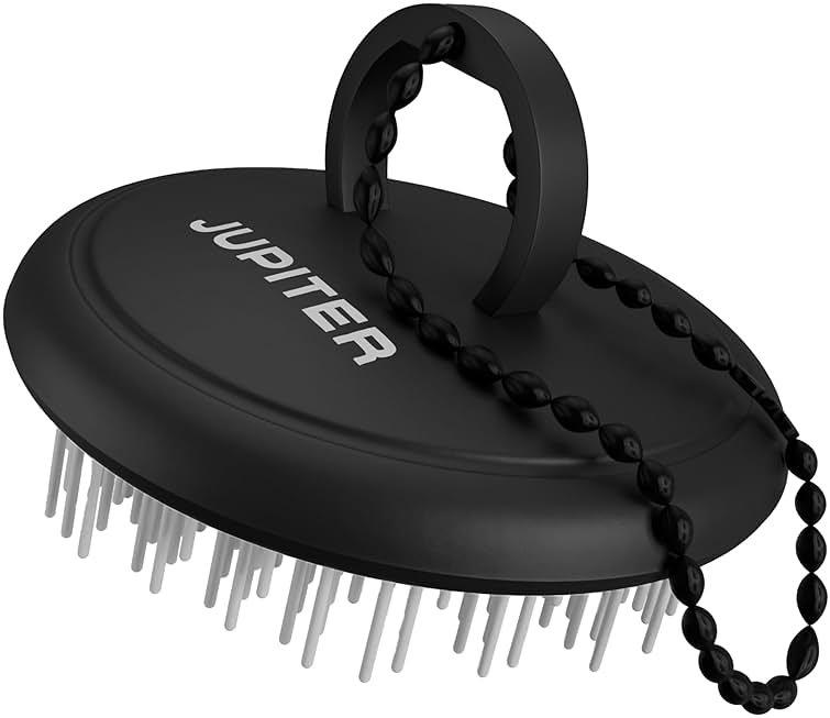 Jupiter Scalp Exfoliator - Scalp Massager Tool for Wet & Dry Hair - Ergonomic Detangler Brush - Dandruff Comb & Scrub to Remove Dandruff & Buildup and Support Circulation - Black/White - Product Image