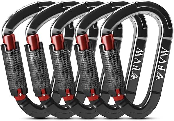 FVW Auto Locking Rock Climbing Carabiner Clips,Professional 25KN (5620 lbs) Heavy Duty Caribeaners for Rappelling Swing Rescue & Gym etc, Large D-Shaped Carabiners - Product Image