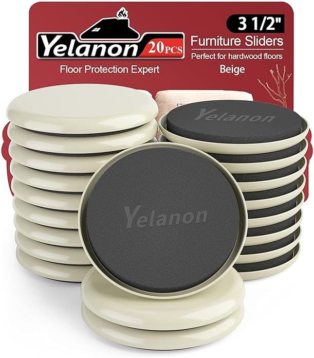 Yelanon Furniture Sliders for Carpet - 20 PCS Heavy Duty Moving Pads 3 1/2" - Sliders for Furniture on Carpet, Reusable Furniture Moving Sliders for Easy Glide - Product Image