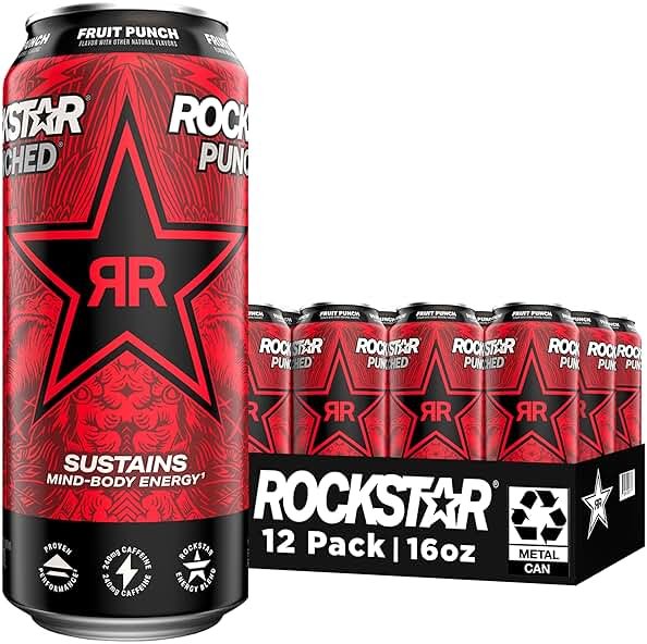 Rockstar Punched Energy Drink, Fruit Punch, 16 Fl Oz (Pack of 12) (Packaging May Vary) - Product Image