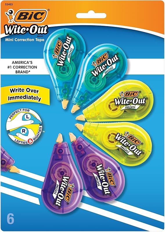 BIC Wite-Out Mini Correction Tape, White, No Dry Time, Long Lasting, 6-Count - Product Image