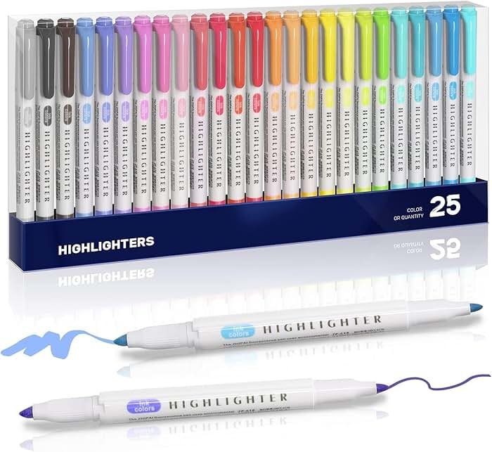 YOOUSOO 25 Pack Pastel Highlighters Assorted Colours, Dual Tip Bible Highlighter, Chisel Tip Mild Highlighters No Bleed Fluorescent Highlighter Pens for School Student Office Journals - Product Image