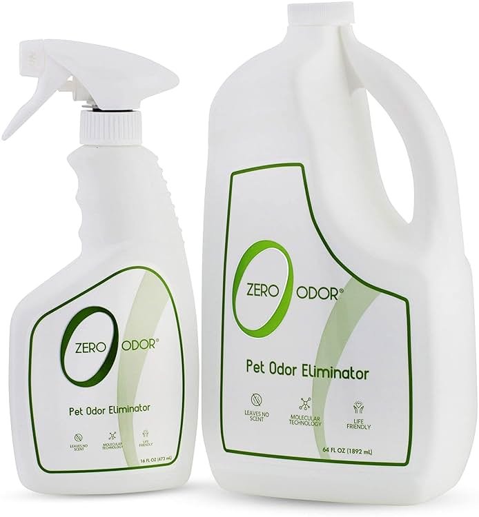 Zero Odor - Pet Odor Eliminator Bundle- Eliminate Air & Surface Odors – Patented Molecular Technology Best for Carpet, Furniture, Pet Beds - Smell Great Again, 16oz & 64oz Refill - Product Image