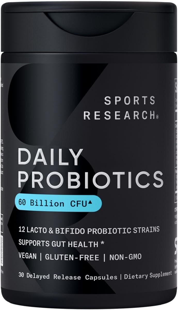Sports Research® Daily Probiotics 60 Billion CFU w/Prebiotics, 30 Count | 12 Lacto & Bifido Strains for Gut & Digestive Support - Vegan, Non-GMO - Product Image