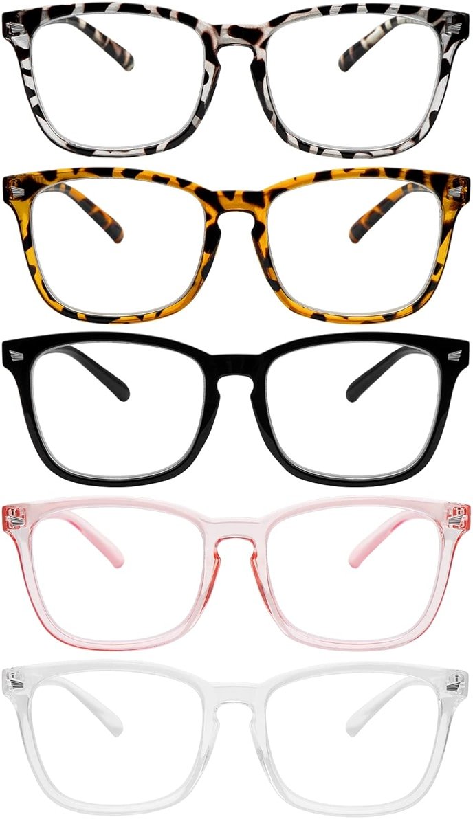 SIGVAN 5 Pack Blue Light Blocking Reading Glasses Fashion Square Computer Readers for Women Men, Anti UV Ray Nerd Eyeglasses (5 Mix, 1.5) - Product Image