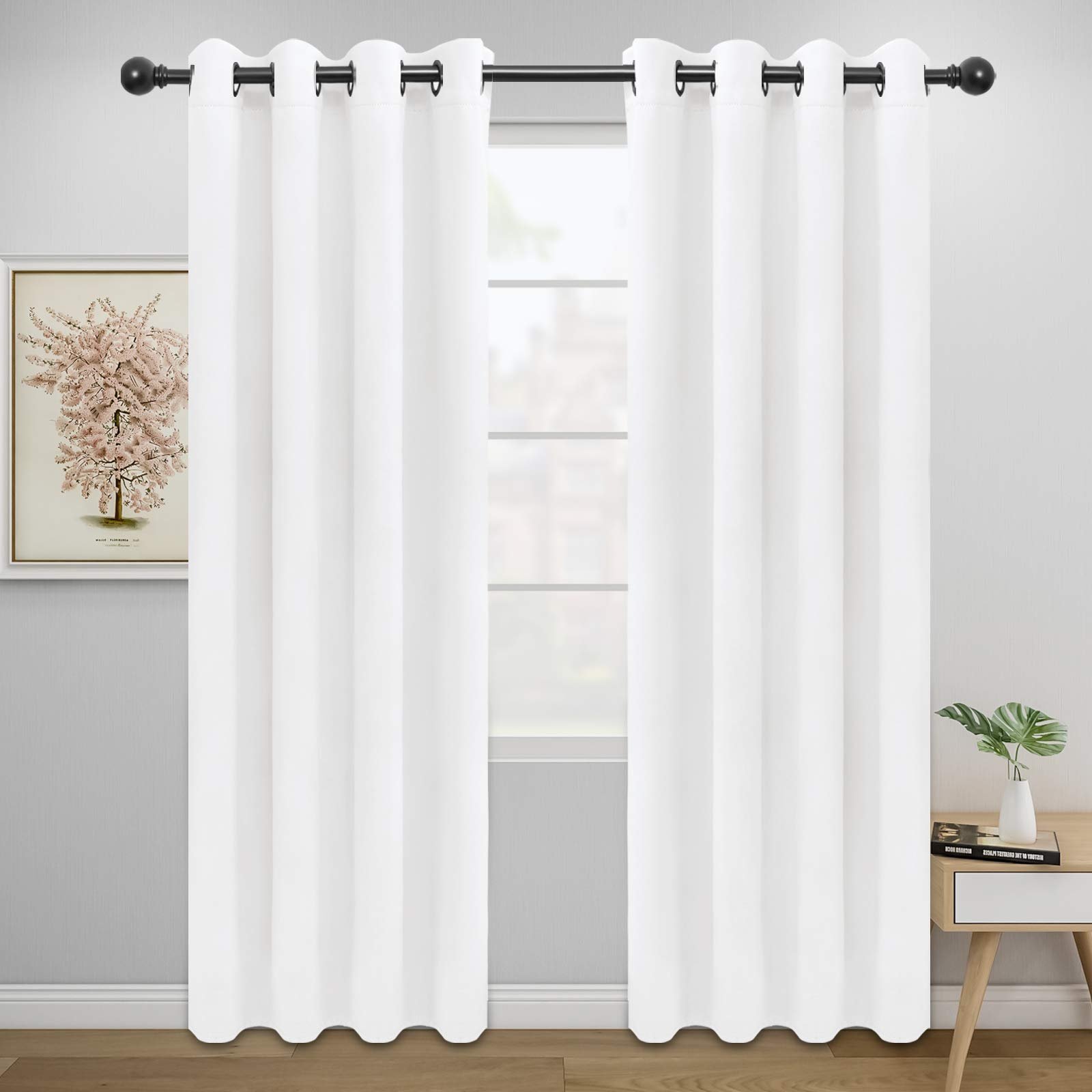 Easy-Going Curtains for Bedroom, Solid Thermal Insulated Grommet and Noise Reduction Window Drapes, Room Darkening Curtains for Living Room, 2 Panels (52x84 in,White) - Product Image