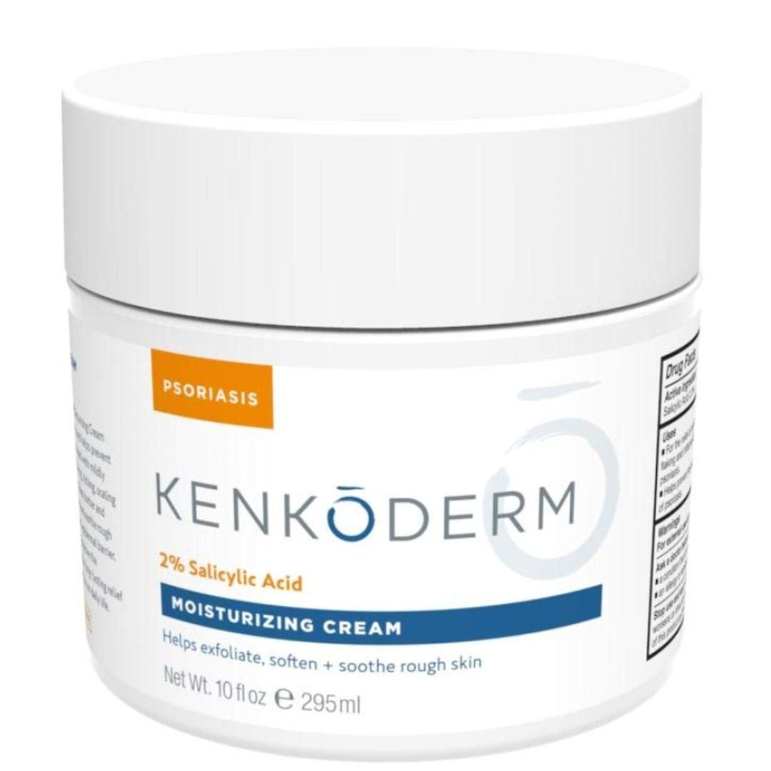 Kenkoderm Psoriasis Cream - Natural Moisturizing Face & Body Lotion with 2 Percent Salicylic Acid - Renewing Topical Formula for Dry & Sensitive Skin, Fragrance & Color Free, 10 oz., 1 Jar - Product Image