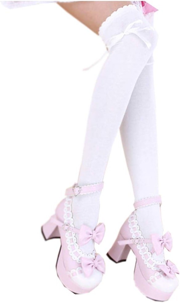 Patiky Women Thigh High Socks Lolita Gothic Over Knee High Stocking Lace Up Thigh Stocking Girl Uniform Dress Long Sock PTK02 - Product Image
