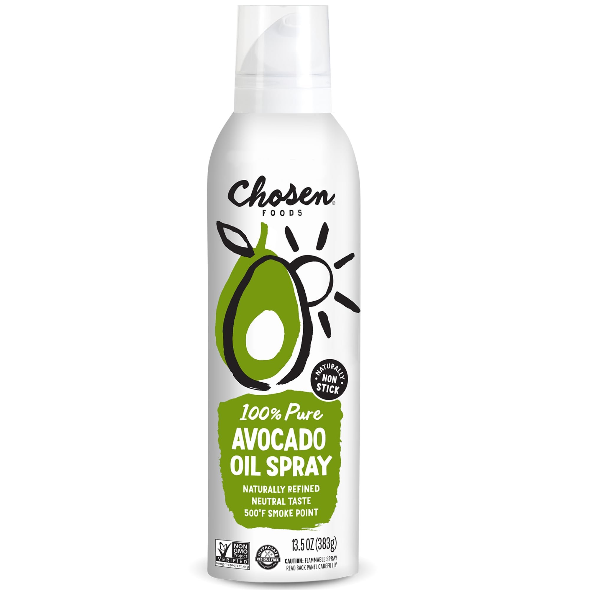Chosen Foods Avocado Oil Spray, 13.5 Oz - All Purpose Cooking Spray made with 100% pure avocados - Non-GMO, Gluten-Free, Keto Friendly - (Pack Of 1) - Product Image