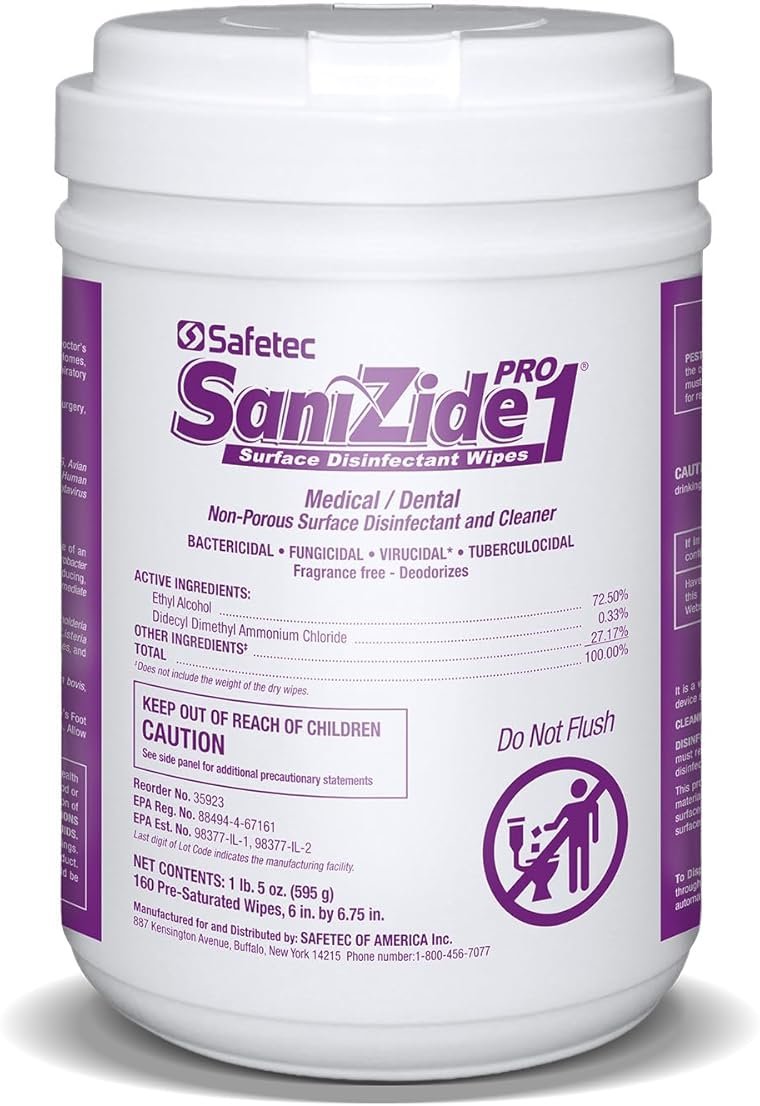 SaniZide Pro 1 Surface Disinfectant Wipes in 160ct Canister (12 canisers/case) - Product Image