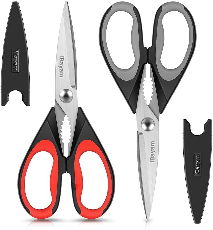 iBayam Kitchen Scissors All Purpose Heavy Duty 2 Pack with Protective Sheath, Stainless Steel Shears Kitchen Utensils Set for Cutting Food Cooking Meat Poultry Dishwasher Safe Soft Comfort-Grip - Product Image
