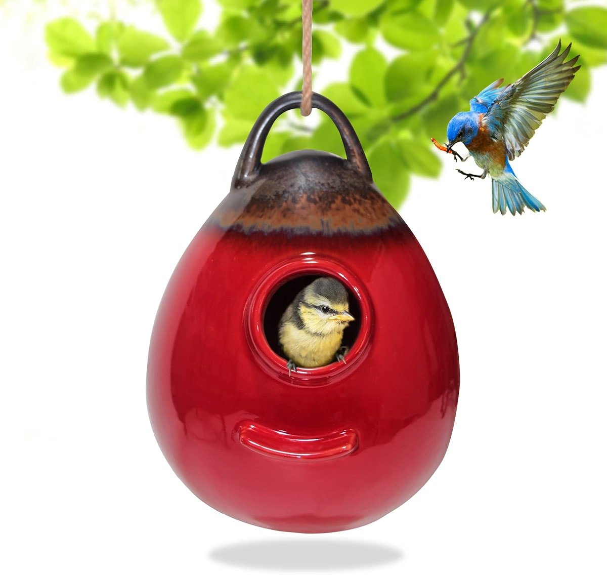 Kimdio Birdhouse Ceramic Hanging Birdhouses Bird Hut Hanging Outdoor Birdhouse for Wild Birds, Finch, Cardinal, and Bluebird - Red - Product Image