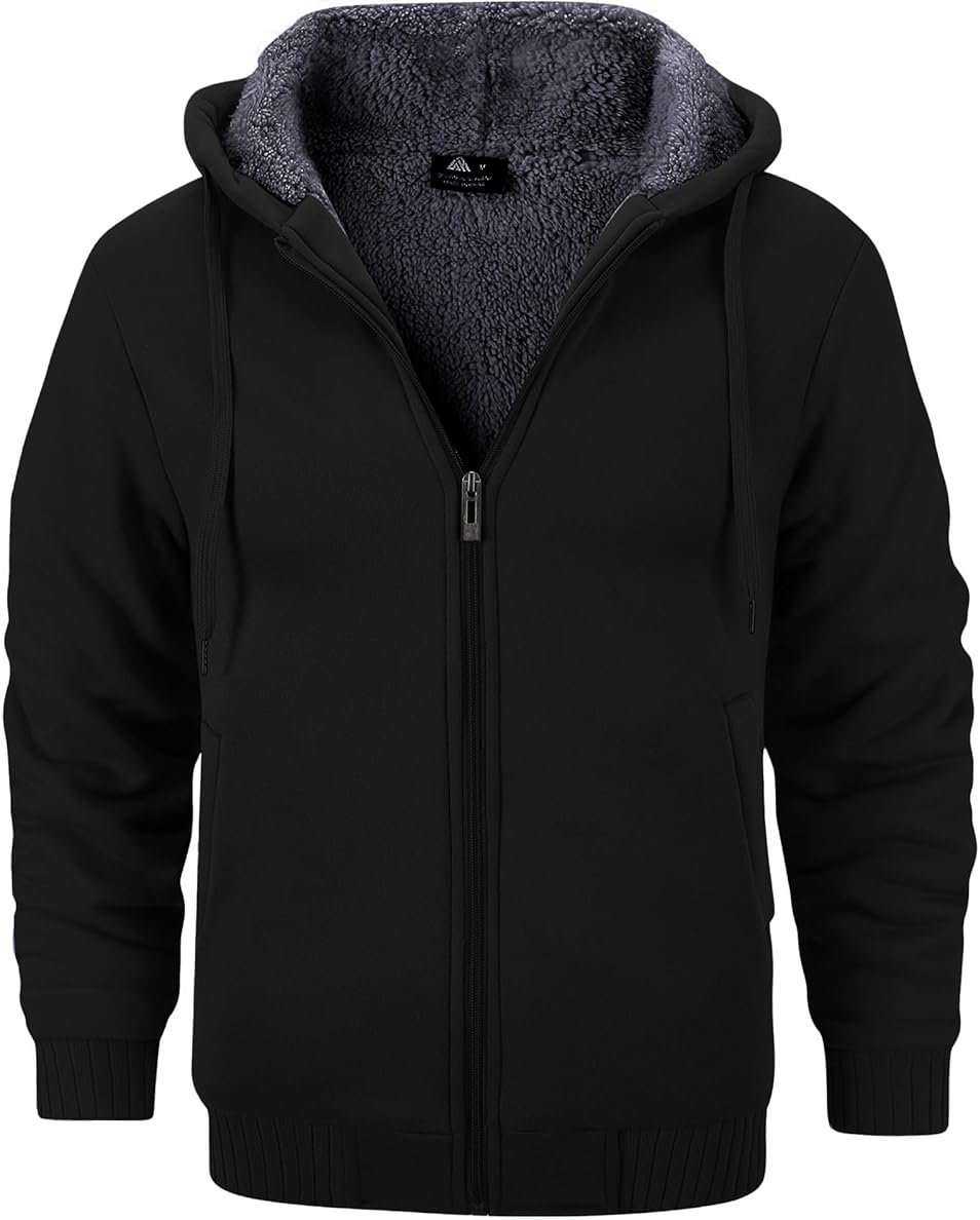 GEEK LIGHTING Men’s Fleece-Lined Zip Up Hoodie, Thick Hooded Jacket Winter Warm Athletic Sweatshirt - Product Image