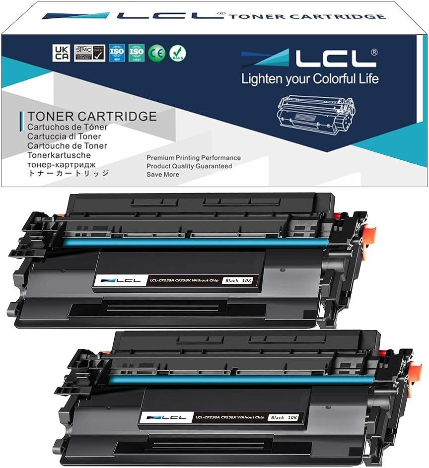 LCL CF258X 58X Toner Cartridge Black High Yield Replacement for HP 58X CF258X 58A CF258A Toner for HP LaserJet Pro M304 M404n M404dn M404dw and MFP M428fdw M428fdn M428dw Printer (2-Pack, NO Chip) - Product Image