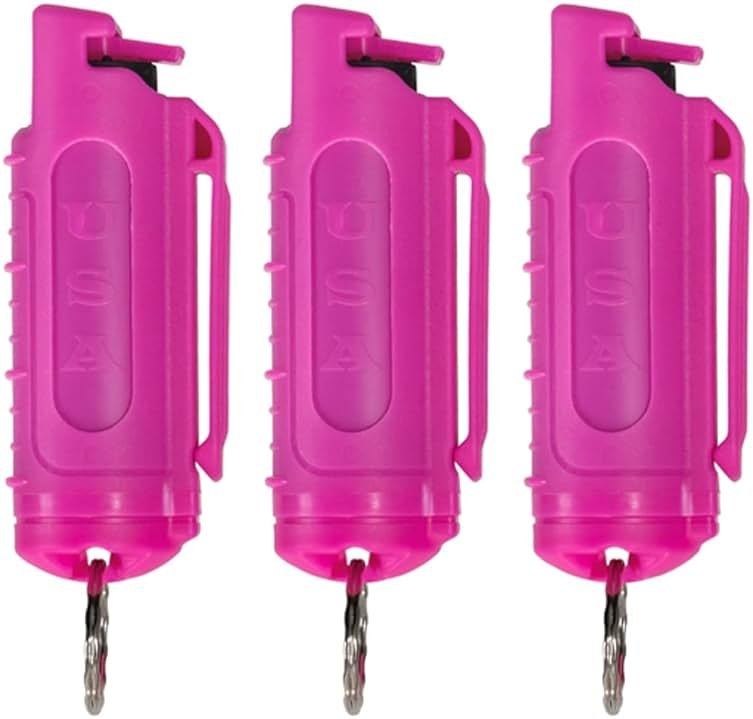 Police Magnum Keychain Pepper Spray Self Defense Belt Clip Holder - 3 Pack Tactical Maximum Strength OC with Dye - Small Safety Key Chains for Women & Men - Made in The USA - Product Image