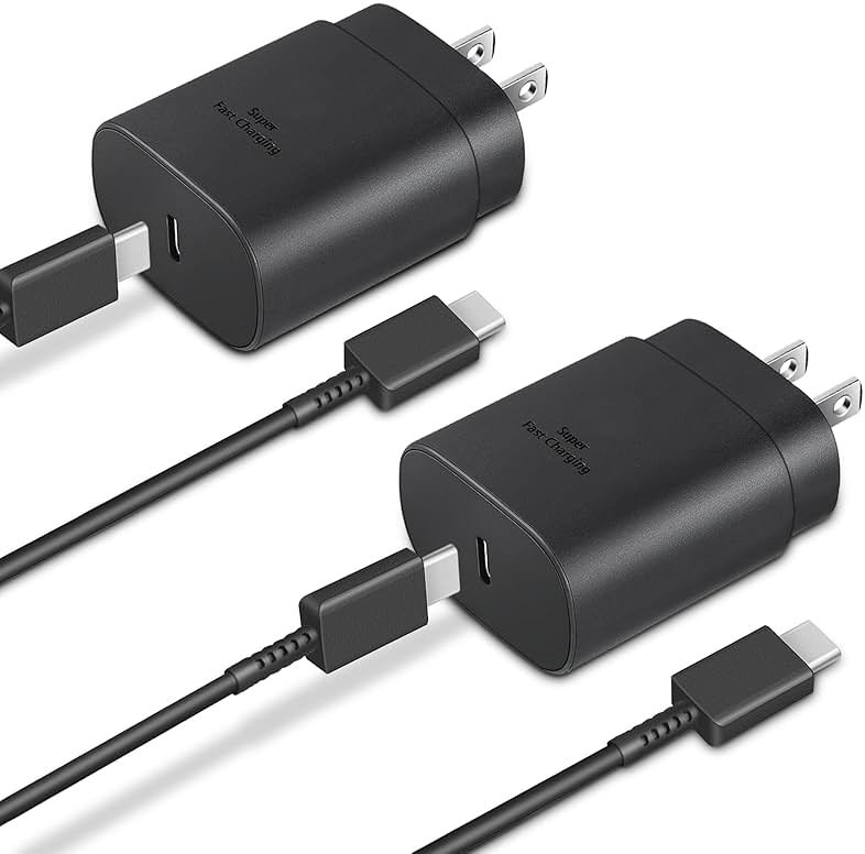 GUUSMART Type C Charger 2-Pack 25W Type C Fast Charging Block with 6ft USB C Charger Cable Compatible with Galaxy S26 S25 S24 S23 S22 S21/Phone 17/16/16 Pro Max/15/15 Pro Max/15 Plus-Black - Product Image