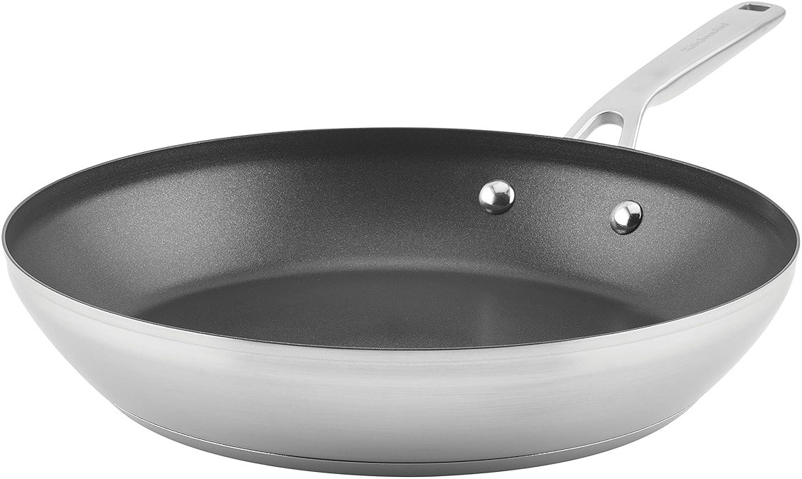 KitchenAid Stainless Steel 3-Ply Base Nonstick Induction Frying Pan, 12-Inch, Brushed Stainless Steel - Product Image