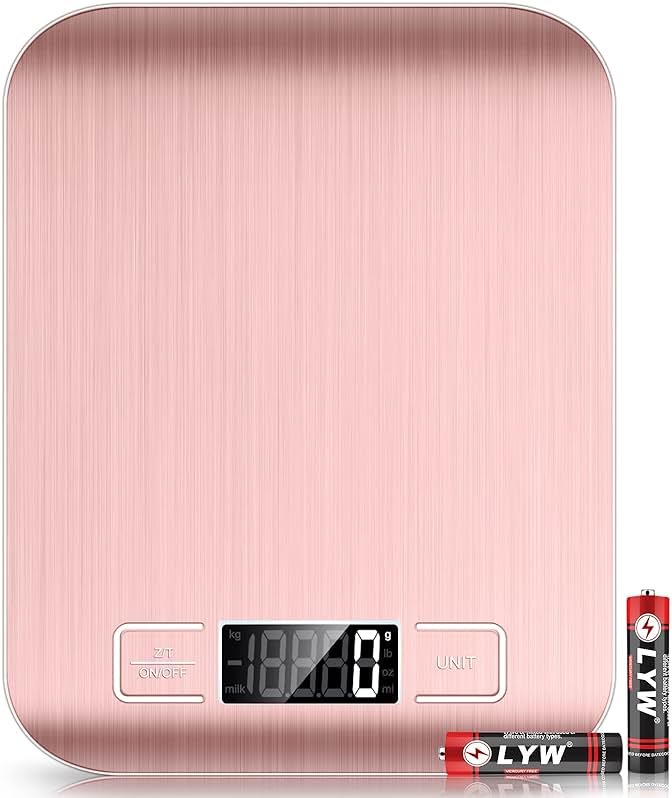 Mik-Nana Food Scale Pink, 10kg/22lb Digital Kitchen Scale Weight Grams and Oz for Baking and Cooking, 1g/0.1oz Precise Graduation, Easy Clean Stainless Steel - Product Image