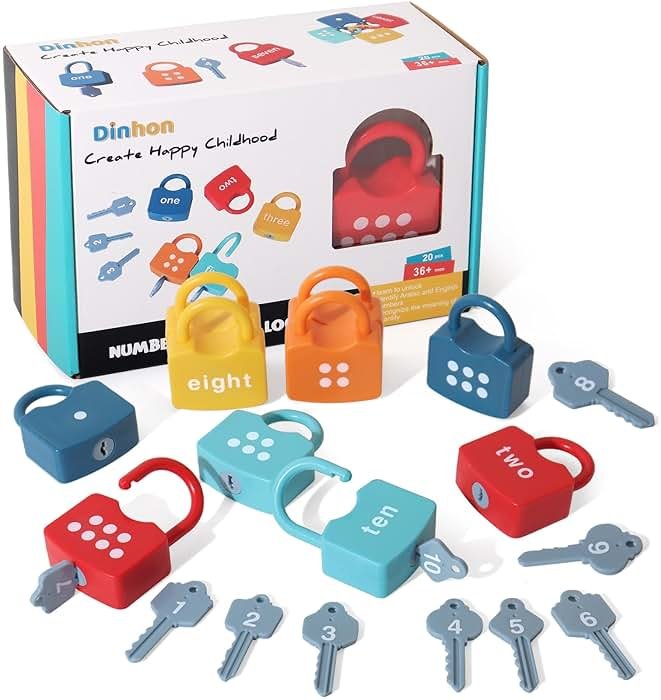 Dinhon Kids Learning Locks with Keys Numbers Matching & Counting Montessori Educational Toys for Ages 3 4 5 Boys and Girls Preschool Games Gifts - Product Image