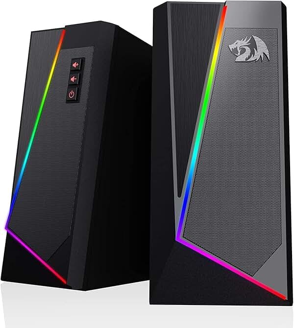 Redragon GS520 RGB Desktop Speakers, 2.0 Channel PC Computer Stereo Speaker with 6 Colorful LED Modes, Enhanced Sound and Easy-Access Volume Control, USB Powered w/ 3.5mm Cable - Product Image