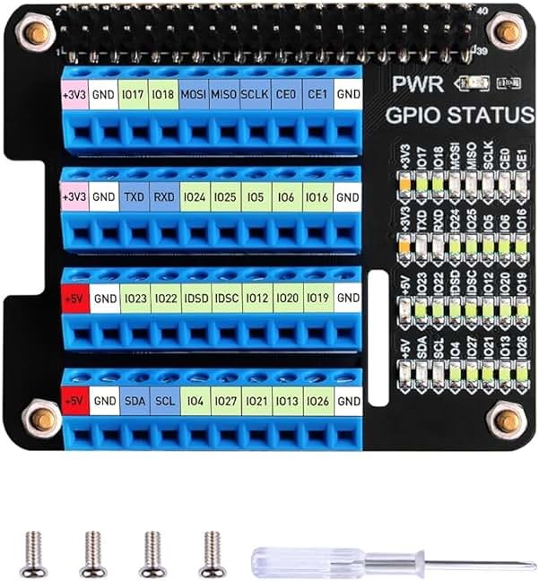 GeeekPi GPIO Screw Terminal Block Breakout Board HAT for Raspberry Pi, GPIO Expansion Board Breakout Module with GPIO Status LED for Raspberry Pi 4B/3B+/3B/2B/B+/Pi Zero W/Pi Zero 2 W - Product Image